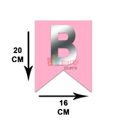 İsim Yazılabilir Baskılı Harf Bayrak Afiş Pembe Üzeri Gümüş - 2
