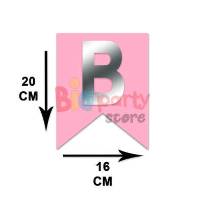 İsim Yazılabilir Baskılı Harf Bayrak Afiş Pembe Üzeri Gümüş - 2