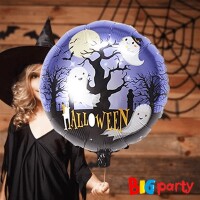 Folyo Balon Yuvarlak Happy Halloween Hayalet Ağacı Mor - 1