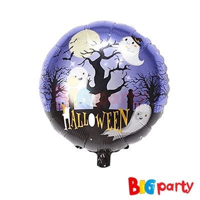 Folyo Balon Yuvarlak Happy Halloween Hayalet Ağacı Mor 18 inch - 2