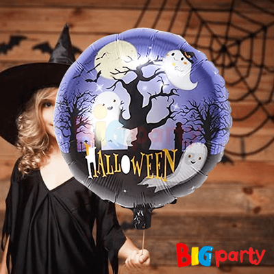 Folyo Balon Yuvarlak Happy Halloween Hayalet Ağacı Mor 18 inch - 1