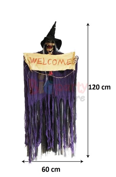 Halloween İskelet Korkuluk Welcome Işıklı Sesli 120 Cm Mor - 3