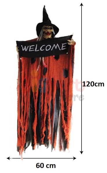 Halloween İskelet Korkuluk Welcome Işıklı Sesli 120 Cm Kahverengi - 4