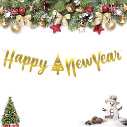 Yılbaşı Kaligrafi Banner Happy New Year Gold - 1