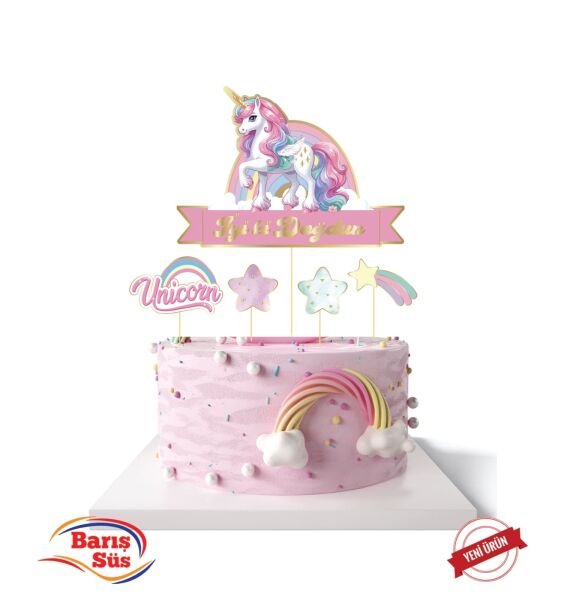 Kürdan Pasta Üstü Unicorn Temalı 5 Parça - 2