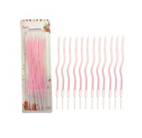 Mum İnce 16 cm Dalgalı Pembe Makaron 12 Adet - 1