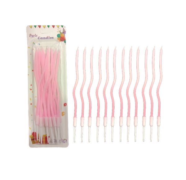 Mum İnce 16 cm Dalgalı Pembe Makaron 12 Adet - 1