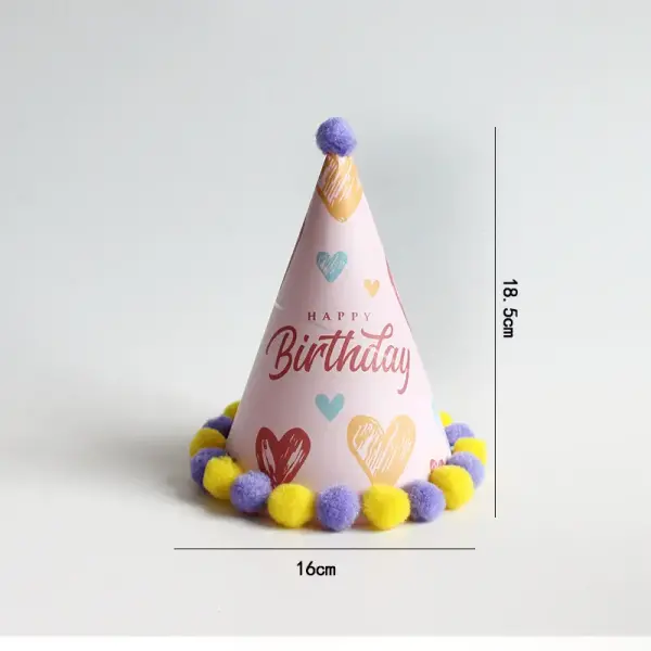 Ponponlu Şapka Happy Birthday Kalp Baskılı Mor 18 cm - 1