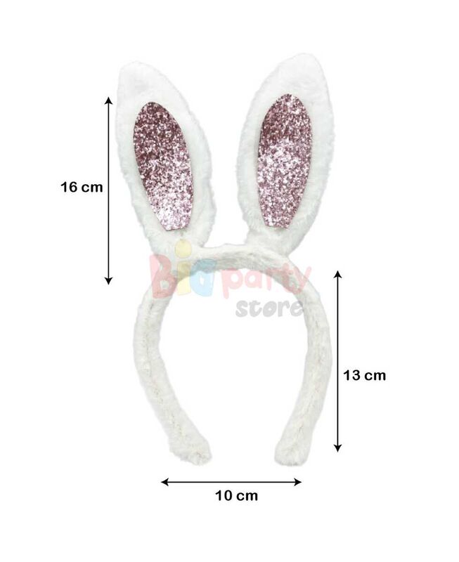 Taç Tavşan Kulak Peluş Pembe Simli Beyaz - 2