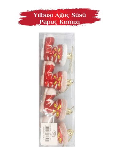 Yılbaşı Ağaç Süsü Papuç Kırmızı 6 Cm 4 Parça - 2