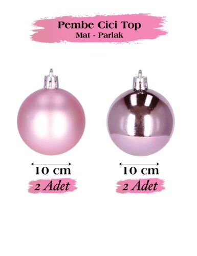 Yılbaşı Top Süs 10 Cm Mat Parlak Pembe 4lü - 2