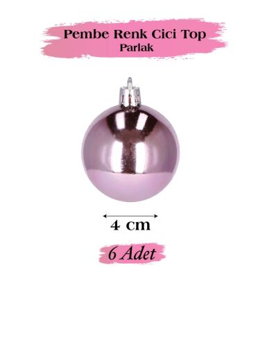 Yılbaşı Top Süs 4 Cm Parlak Pembe 6 lı - 2