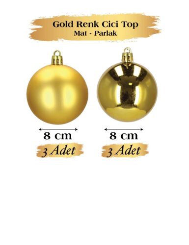 Yılbaşı Top Süs 8 Cm Mat Parlak Gold 6 lı - 2