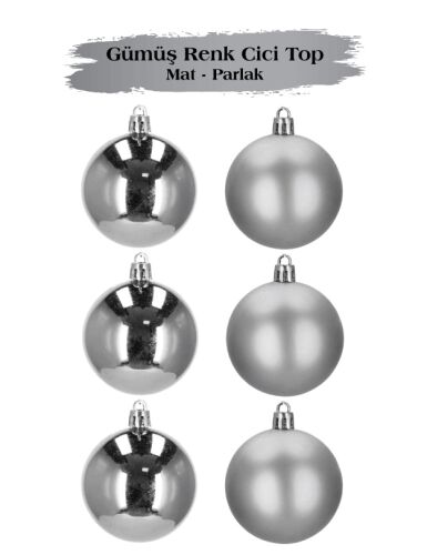 Yılbaşı Top Süs 8 Cm Mat Parlak Gümüş 6 lı - 1