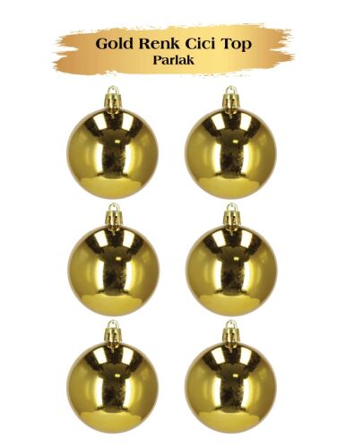 Yılbaşı Top Süs 8 Cm Parlak Gold 6 lı - 1