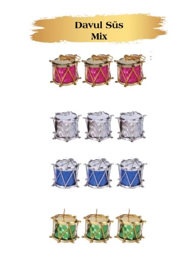 Yılbaşı Çam Ağacı Süsü Davul 3 Cm Renkli 12 li - 1