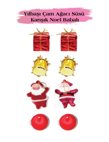 Yılbaşı Çam Ağacı Süsü Karışık Noel Babalı 8 li - 1