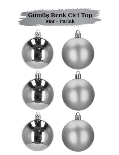 Yılbaşı Top Süs 4 Cm Mat Parlak Gümüş 6 lı - 1