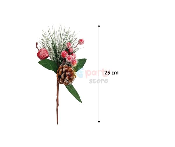 Yılbaşı Çam Dalı Berry Demeti Kozalaklı Karlı 25 Cm - 2