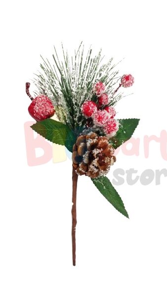 Yılbaşı Çam Dalı Berry Demeti Kozalaklı Karlı 25 Cm - 1