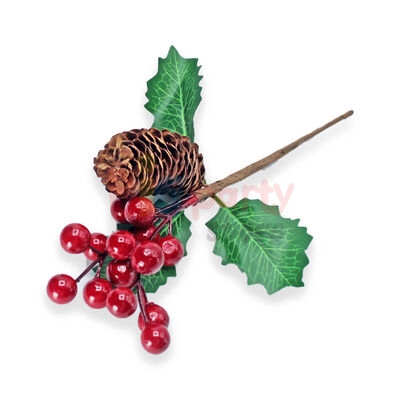 Yılbaşı Çam Dalı Berryli Kozalaklı 22 Cm - 1