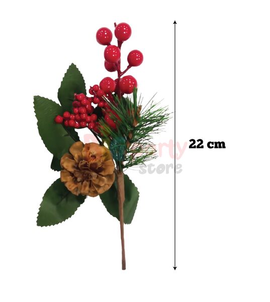 Yılbaşı Çam Dalı Orta Mini Berry Demeti Kozalaklı 22 Cm - 2