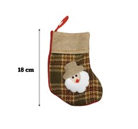 Yılbaşı Çorabı Hasır Kadife Noel Baba Ekoseli Figürlü 18 Cm Lüks - 2