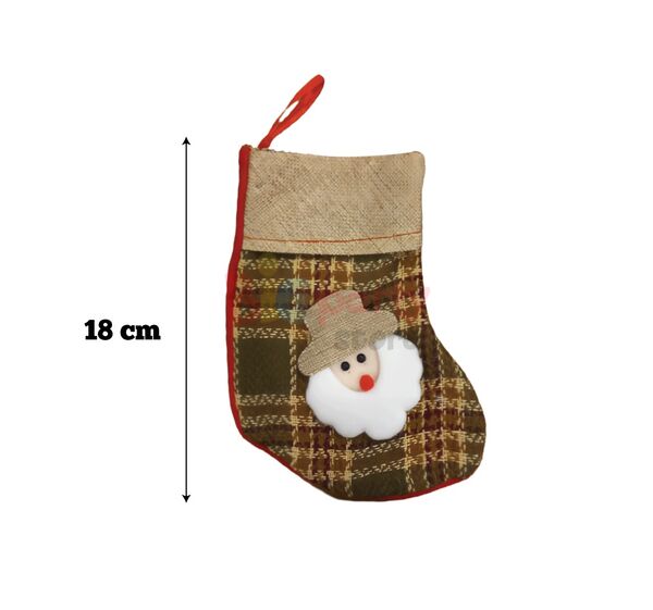 Yılbaşı Çorabı Hasır Kadife Noel Baba Ekoseli Figürlü 18 Cm Lüks - 2