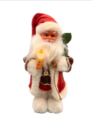 Yılbaşı Noel Baba Lambalı Yeşil Ekoseli Hareketli Pilli 30 Cm - 1