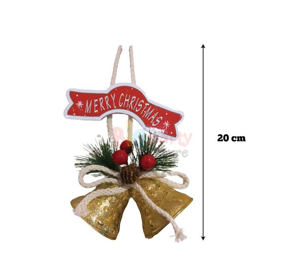 Yılbaşı Kapı Süsü Merry Chrismas Çanlı 20 cm Gold - 2