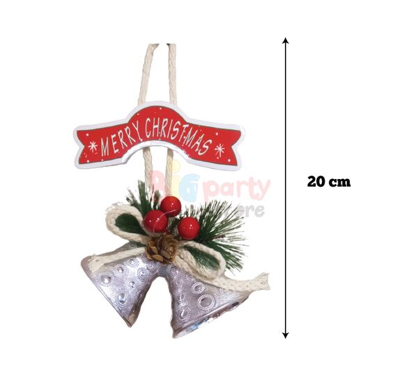 Yılbaşı Kapı Süsü Merry Chrismas Çanlı 20 cm Gümüş - 2