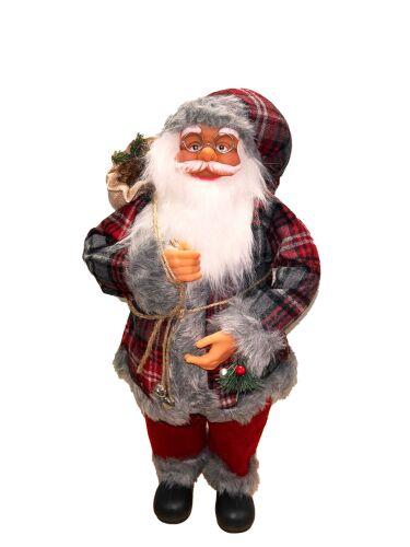 Yılbaşı Noel Baba Bohçalı Kırmızı Ekoseli Model 60 cm - 1