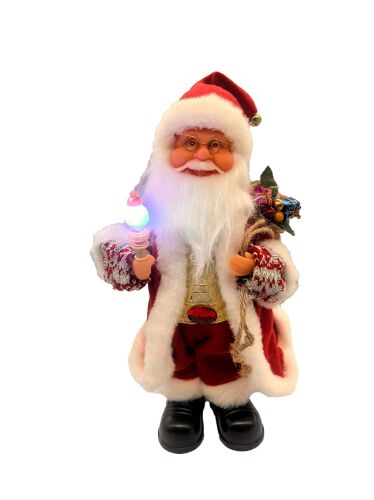 Yılbaşı Noel Baba Lambalı Kırmızı Ekoseli Hareketli Pilli 30 Cm - 1