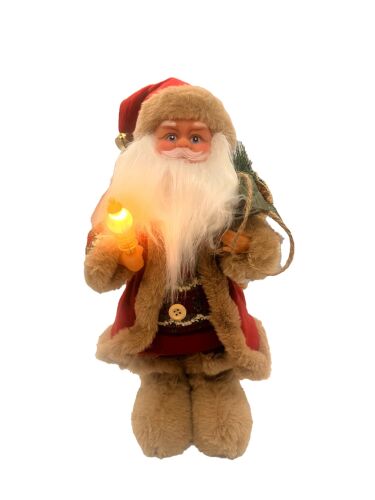 Yılbaşı Noel Baba Lambalı Kahverengi Şapkalı Hareketli Pilli 30 Cm - 1