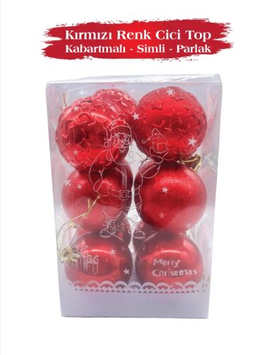 Yılbaşı Top Süs 6 Cm 12 Parça Parlak Kabartmalı Kırmızı - 2