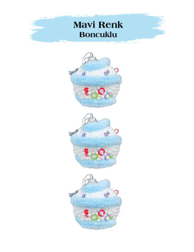 Yılbaşı Top Süs 8 Cm Mavi Renkli Boncuklu 3 Lü - 2